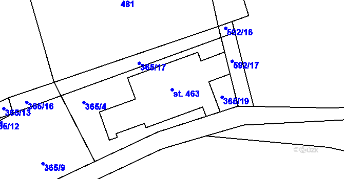 Parcela st. 463 v KÚ Dříteč, Katastrální mapa