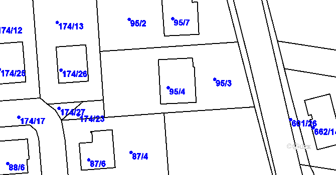 Parcela st. 95/4 v KÚ Dříteň, Katastrální mapa
