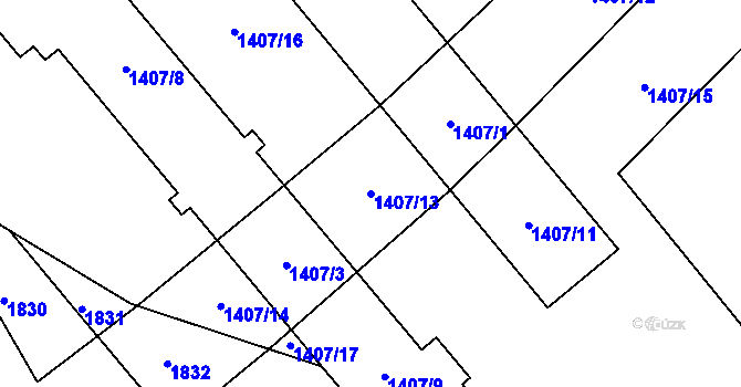 Parcela st. 1407/13 v KÚ Nákří, Katastrální mapa