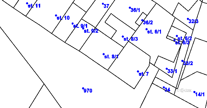 Parcela st. 8/1 v KÚ Dub u Prachatic, Katastrální mapa