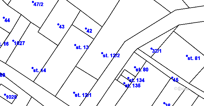 Parcela st. 12/2 v KÚ Dub u Prachatic, Katastrální mapa