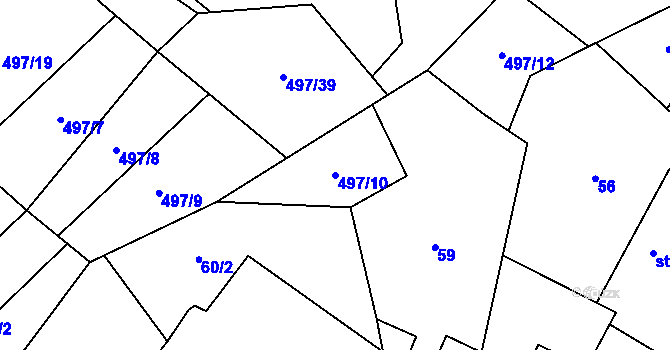 Parcela st. 497/10 v KÚ Dub u Prachatic, Katastrální mapa
