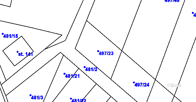 Parcela st. 497/23 v KÚ Dub u Prachatic, Katastrální mapa