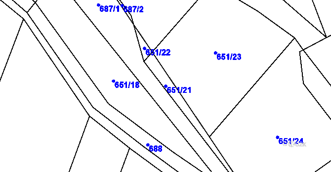 Parcela st. 651/21 v KÚ Dub u Prachatic, Katastrální mapa