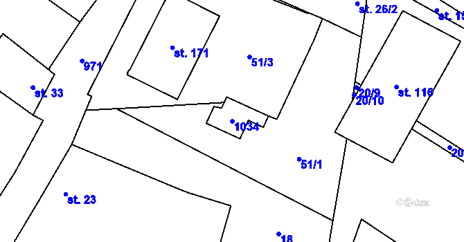 Parcela st. 1034 v KÚ Dub u Prachatic, Katastrální mapa