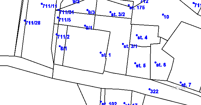 Parcela st. 1 v KÚ Dubská Lhota, Katastrální mapa