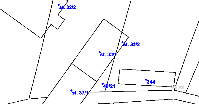 Parcela st. 33/1 v KÚ Dubská Lhota, Katastrální mapa
