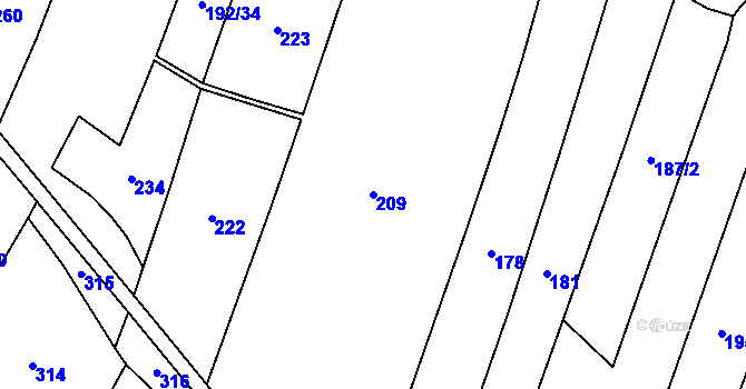 Parcela st. 209 v KÚ Dubská Lhota, Katastrální mapa