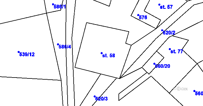 Parcela st. 58 v KÚ Lipovice, Katastrální mapa