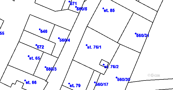 Parcela st. 76/1 v KÚ Lipovice, Katastrální mapa
