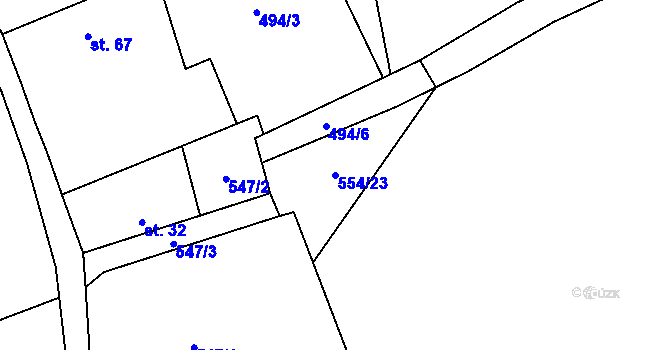 Parcela st. 554/23 v KÚ Lipovice, Katastrální mapa
