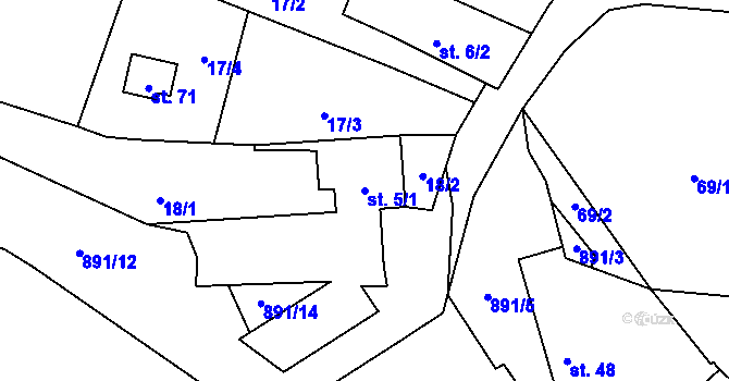 Parcela st. 5/1 v KÚ Dub u Ratibořských Hor, Katastrální mapa