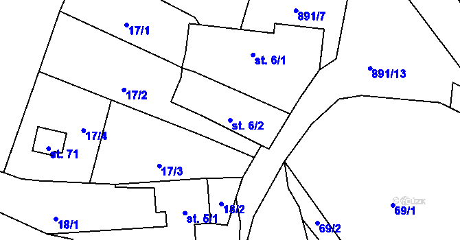 Parcela st. 6/2 v KÚ Dub u Ratibořských Hor, Katastrální mapa