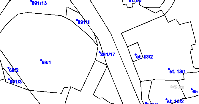 Parcela st. 891/17 v KÚ Dub u Ratibořských Hor, Katastrální mapa