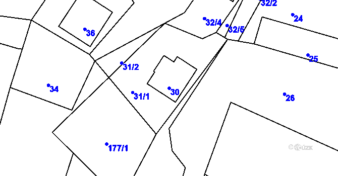 Parcela st. 30 v KÚ Dub u Nového Jičína, Katastrální mapa