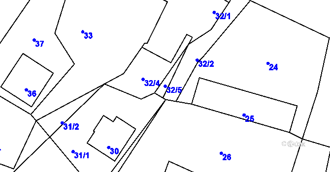 Parcela st. 32/5 v KÚ Dub u Nového Jičína, Katastrální mapa