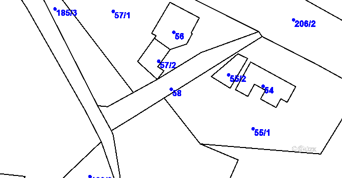 Parcela st. 58 v KÚ Dub u Nového Jičína, Katastrální mapa