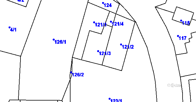 Parcela st. 121/3 v KÚ Dub u Nového Jičína, Katastrální mapa