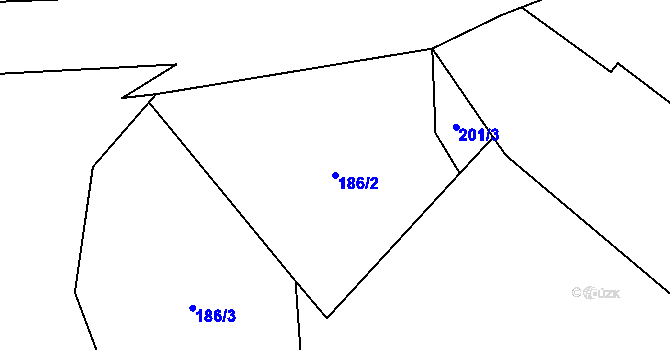 Parcela st. 186/2 v KÚ Dub u Nového Jičína, Katastrální mapa
