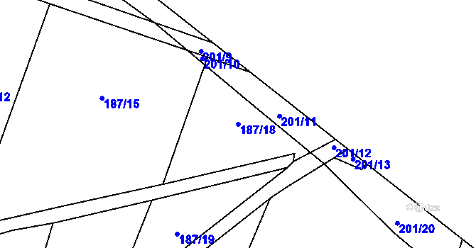 Parcela st. 187/18 v KÚ Dub u Nového Jičína, Katastrální mapa