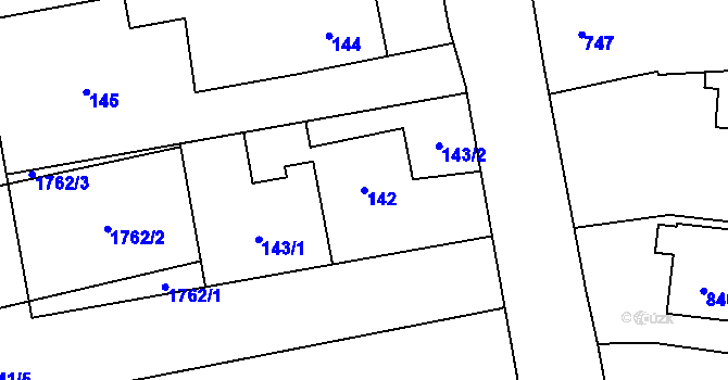 Parcela st. 142 v KÚ Dub nad Moravou, Katastrální mapa