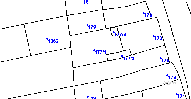 Parcela st. 177 v KÚ Dub nad Moravou, Katastrální mapa