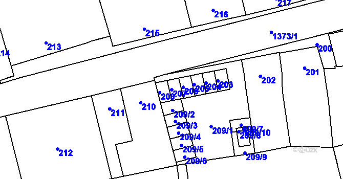 Parcela st. 207 v KÚ Dub nad Moravou, Katastrální mapa