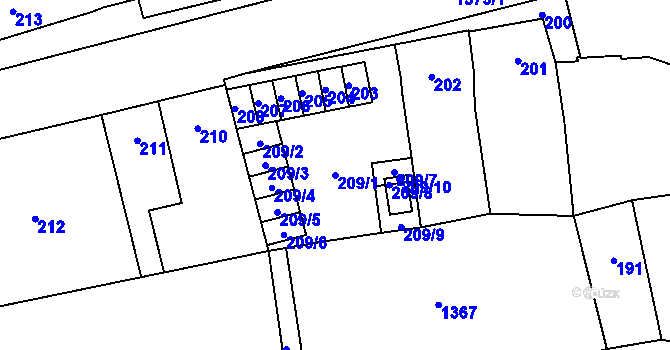 Parcela st. 209/1 v KÚ Dub nad Moravou, Katastrální mapa