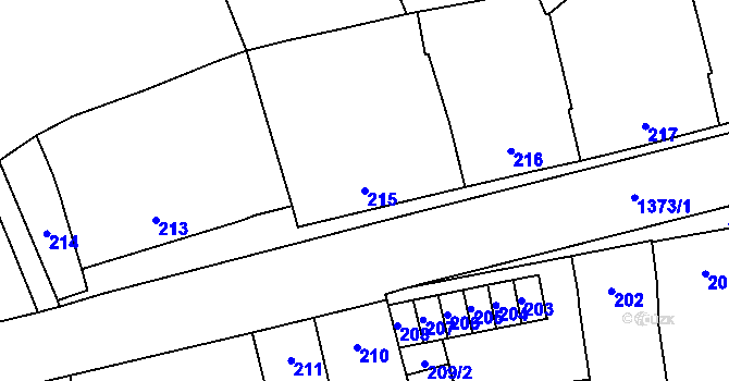 Parcela st. 215 v KÚ Dub nad Moravou, Katastrální mapa