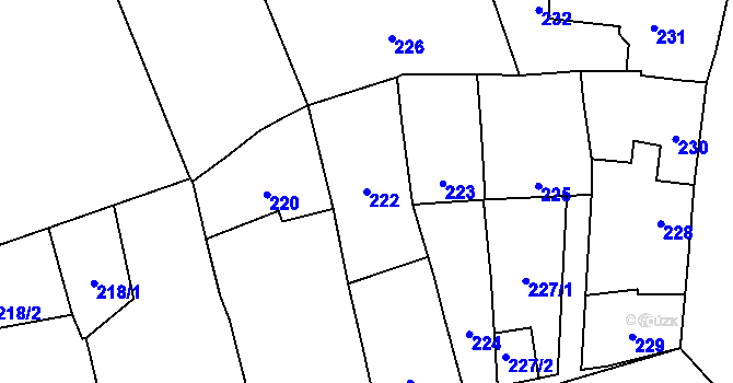 Parcela st. 222 v KÚ Dub nad Moravou, Katastrální mapa
