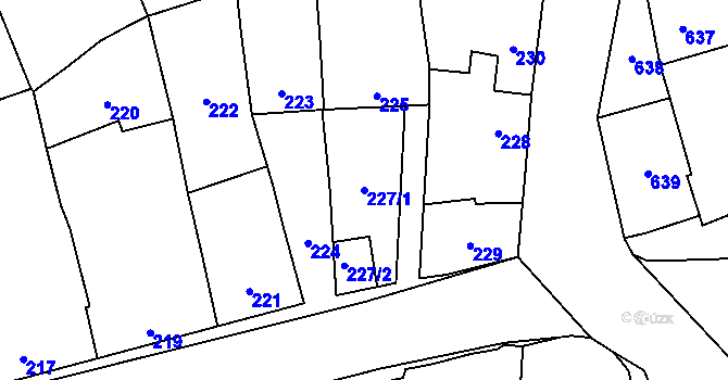 Parcela st. 227/1 v KÚ Dub nad Moravou, Katastrální mapa