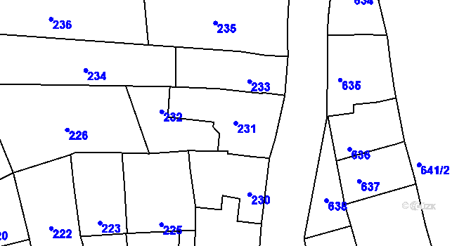 Parcela st. 231 v KÚ Dub nad Moravou, Katastrální mapa