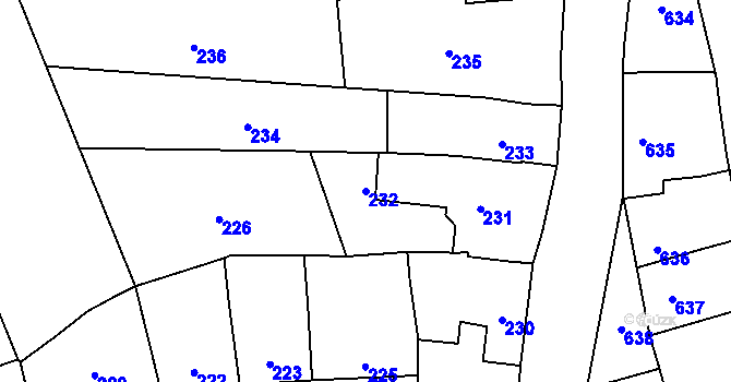 Parcela st. 232 v KÚ Dub nad Moravou, Katastrální mapa
