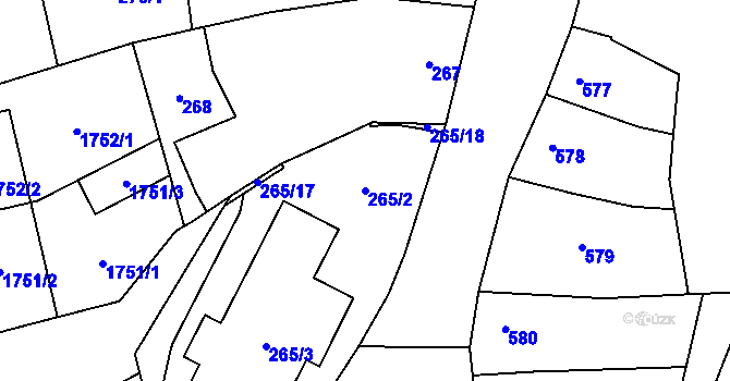 Parcela st. 265/2 v KÚ Dub nad Moravou, Katastrální mapa