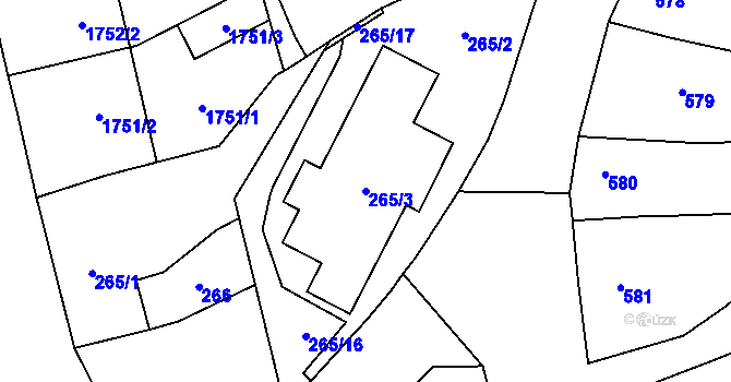 Parcela st. 265/3 v KÚ Dub nad Moravou, Katastrální mapa