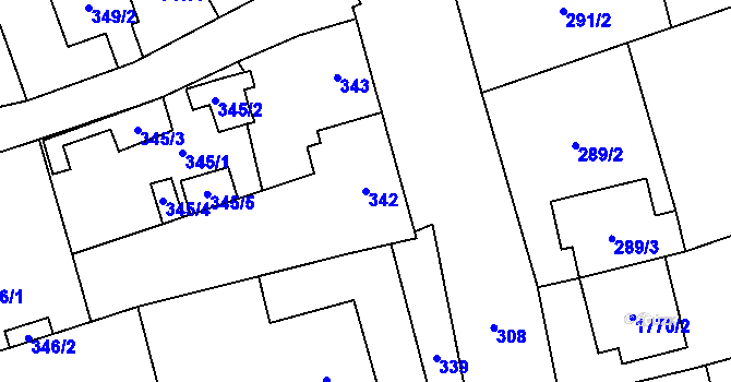 Parcela st. 342 v KÚ Dub nad Moravou, Katastrální mapa