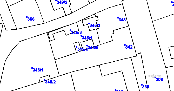 Parcela st. 345/5 v KÚ Dub nad Moravou, Katastrální mapa