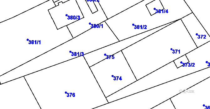 Parcela st. 375 v KÚ Dub nad Moravou, Katastrální mapa