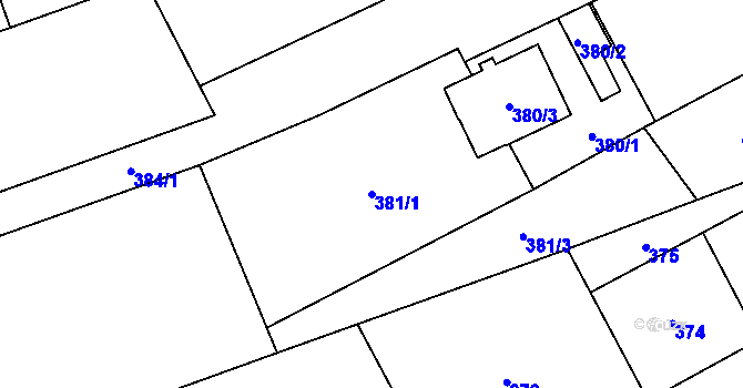 Parcela st. 381/1 v KÚ Dub nad Moravou, Katastrální mapa