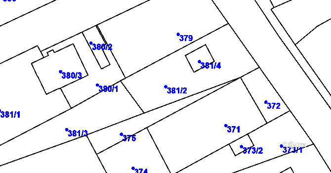 Parcela st. 381/2 v KÚ Dub nad Moravou, Katastrální mapa