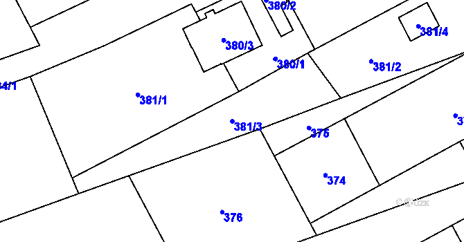 Parcela st. 381/3 v KÚ Dub nad Moravou, Katastrální mapa