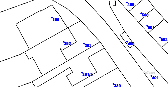 Parcela st. 393 v KÚ Dub nad Moravou, Katastrální mapa