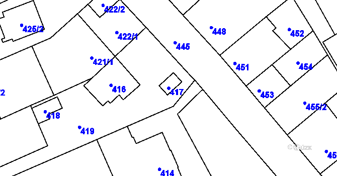Parcela st. 417 v KÚ Dub nad Moravou, Katastrální mapa