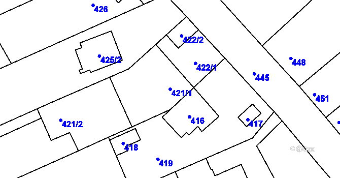 Parcela st. 421/1 v KÚ Dub nad Moravou, Katastrální mapa