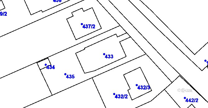 Parcela st. 433 v KÚ Dub nad Moravou, Katastrální mapa