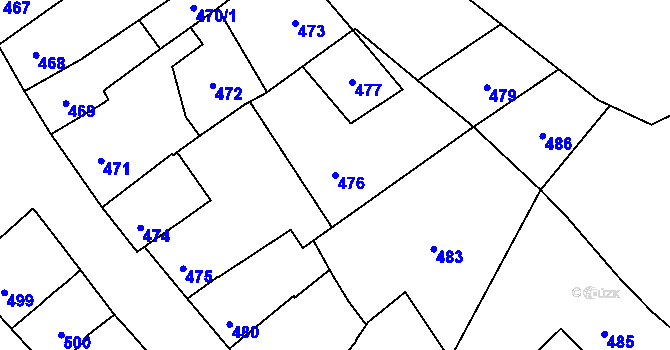 Parcela st. 476 v KÚ Dub nad Moravou, Katastrální mapa