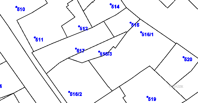 Parcela st. 516/3 v KÚ Dub nad Moravou, Katastrální mapa