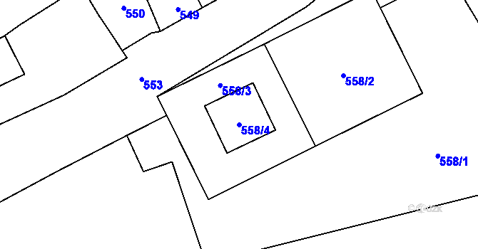 Parcela st. 558/4 v KÚ Dub nad Moravou, Katastrální mapa