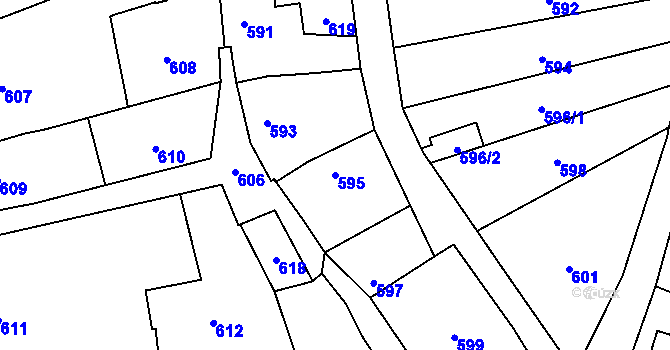 Parcela st. 595 v KÚ Dub nad Moravou, Katastrální mapa