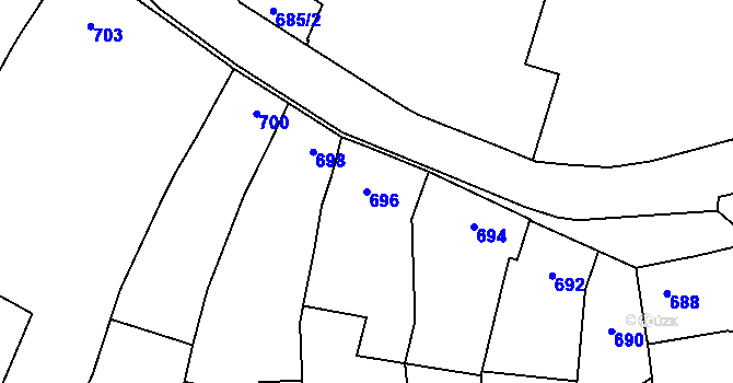 Parcela st. 696 v KÚ Dub nad Moravou, Katastrální mapa